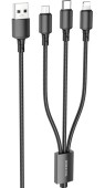 CABLU alimentare Borofone BX72, pt smartphone,USB la Micro-USB+Lightning + USB Type-C 2A, 1m, brodat, negru