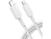 Cablu alimentare si date Anker, USB Type-C la Lightning, 1.8m rata transfer 480 Mbps, invelis nylon, braided, alb,  - 0194644157265