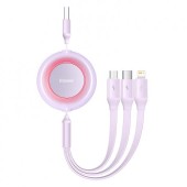 CABLU alimentare si date Baseus Bright Mirror 2, retractabil 3-in-1, pt smartphone,USB la Micro-USB+Lightning + USB Type-C 3.5A, 1.1m, violet  - 6932172609078