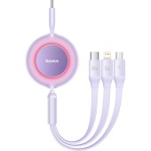 CABLU alimentare si date Baseus Bright Mirror 2, retractabil 3-in-1, pt smartphone,USB Type-C la Micro-USB + Lightning + USB Type-C 100W, 1.1m, violet  - 6932172609153