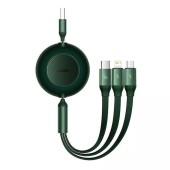 CABLU alimentare si date Baseus Bright Mirror 2 Retractable 3-in-1, pt. smartphone, USB la Micro-USB+Lightning+USB Type-C 66W, 1.1m, verde  - 6932172609122