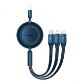 CABLU alimentare si date Baseus Bright Mirror One-for-three Retractable, pt smartphone,USB Type-C la Micro-USB+Lightning+USB Type-C 66W,1.1m,albastru  - 6932172609108