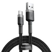 CABLU alimentare si date Baseus Cafule, Fast Charging Data Cable pt. smartphone, USB la USB Type-C, 3m, brodat, gri+negru  - 6953156296343