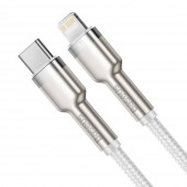 CABLU alimentare si date Baseus Cafule Metal, Fast Charging Data Cable pt. smartphone, USB Type-C la Lightning Iphone PD 20W, braided, 1m, alb  - 6953156202078