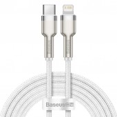 CABLU alimentare si date Baseus Cafule Metal, Fast Charging Data Cable pt. smartphone, USB Type-C la Lightning Iphone PD 20W, braided, 2m, alb  - 6953156202115