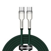 CABLU alimentare si date Baseus Cafule Metal, Fast Charging Data Cable pt. smartphone, USB Type-C la USB Type-C 100W, braided, 2m, verde  - 6953156202399