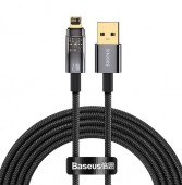 CABLU alimentare si date Baseus Explorer, Fast Charging Data Cable pt. smartphone, USB la Lightning Iphone 2.4A, 2m, Auto Power-Off, negru transparent  - 6932172605773