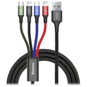CABLU alimentare si date Baseus Fast 4-in-1 Cable, pt. smartphone, USB la  USB Type-C, Micro-USB +2 x Lightning Iphone, 1.2m, negru  - 6953156278486