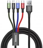 CABLU alimentare si date Baseus, Fast Charging Data Cable pt. smartphone, 4 in 1, USB la 2 x USB-C /1 x Lightning / 1 x microUSB, 1.2m, braided, negru  - 6953156278493