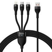 CABLU alimentare si date Baseus Flash, One-for-three Retractable, pt smartphone,USB la Micro-USB+Lightning + USB Type-C 100W, 1.2m, negru  - 6932172608712