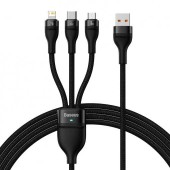 CABLU alimentare si date Baseus Flash, One-for-three Retractable, pt smartphone,USB la Micro-USB+Lightning + USB Type-C 66W, 1.2m, negru  - 6932172618100