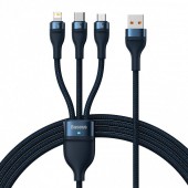 CABLU alimentare si date Baseus Flash Series II One-for-three, pt. smartphone, USB si USB Type-C la Micro-USB+Lightning+USB Type-C 66W, 1.2m, albastru  - 6932172618117