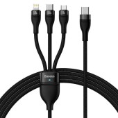 CABLU alimentare si date Baseus Flash Series II One-for-three, pt. smartphone, USB Type-C la Micro-USB+Lightning+USB Type-C 100W, 1.5m,negru  - 6932172608774