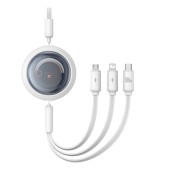 CABLU alimentare si date Baseus Free2Draw, Fast Charging Data Cable pt. smartphone, retractabil, USB la Micro-USB+Lightning + USB Type-C 100W, 1.1m, alb  - 6932172656409
