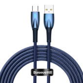 CABLU alimentare si date Baseus Glimmer, Fast Charging Data Cable pt. smartphone, USB la USB Type-C 100W, 2m, albastru  - 6932172618001