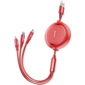 CABLU alimentare si date Baseus Golden Loop, retractabil 3-in-1, pt smartphone,USB la Micro-USB + Lightning + USB Type-C 3.5, 1.2m, rosu  - 6953156295711
