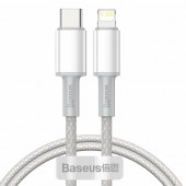 CABLU alimentare si date Baseus High Density Braided, Fast Charging Data Cable pt. smartphone, USB Type-C la Lightning Iphone PD 20W, braided, 1m, alb  - 6953156231924