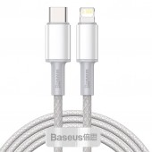 CABLU alimentare si date Baseus High Density Braided, Fast Charging Data Cable pt. smartphone, USB Type-C la Lightning Iphone PD 20W, braided, 2m, alb  - 6953156231955