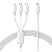 CABLU alimentare si date Baseus One-for-three, Fast Charging Data Cable pt. smartphone, USB Type-C la 1 x USB Type-C, 1 x micro USB, 1 x Iphone Lightning, 100W, 1.5m, alb  - 6932172685133