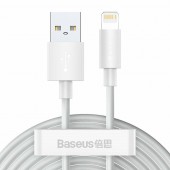 CABLU alimentare si date Baseus Simple Wisdom, Fast Charging Data Cable pt. smartphone, KIT 2 x USB la Lightning Iphone 2.4A, 1.5m, alb  - 6953156230316