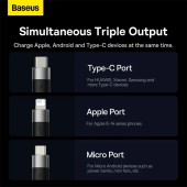 CABLU alimentare si date Baseus StarSpeed 1-for-3, pt. smartphone, USB la Micro-USB + Lightning Iphone + USB Type-C, 1.2m, negru  - 6932172622268