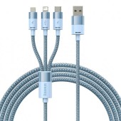 CABLU alimentare si date Baseus StarSpeed 1-for-3, pt. smartphone, USB la Micro-USB + Lightning Iphone + USB Type-C 3.5A, 1.2m, albastru  - 6932172622275