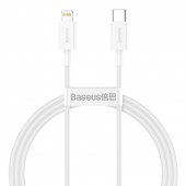 CABLU alimentare si date Baseus Superior, Fast Charging Data Cable pt. smartphone, USB Type-C la Lightning Iphone PD 20W, 1m, alb  - 6953156205314