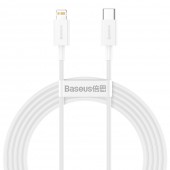 CABLU alimentare si date Baseus Superior, Fast Charging Data Cable pt. smartphone, USB Type-C la Lightning Iphone PD 20W, 2m, alb  - 6953156205369