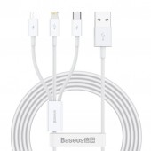CABLU alimentare si date Baseus Superior Series, pt. smartphone, USB la Micro-USB + Lightning Iphone + USB Type-C 3.5A, 1.5m, alb  - 6953156205536