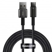 CABLU alimentare si date Baseus Tungsten Gold, Fast Charging Data Cable pt. smartphone, USB la USB Type-C 66W, braided, 2m, negru  - 6953156204942