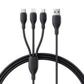 CABLU alimentare si date Baseus Ultra-Fast One-for-three Retractable, pt smartphone,USB  la Micro-USB+Lightning+USB Type-C 3.5A, 1.3m, negru  - 6932172679620