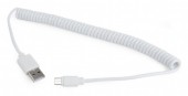 CABLU alimentare si date GEMBIRD, pt. smartphone, USB 2.0 la Micro-USB 2.0, 1.8m, spiralat, conectori auriti, alb