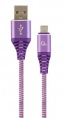 CABLU alimentare si date GEMBIRD, pt. smartphone, USB 2.0 la Micro-USB 2.0, 1m, premium, cablu cu impletire din bumbac, violet cu insertii albe