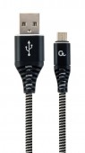 CABLU alimentare si date GEMBIRD, pt. smartphone, USB 2.0 la Micro-USB 2.0, 2m, premium, cablu cu impletire din bumbac, negru cu insertii albe