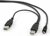 CABLU alimentare si date GEMBIRD, pt. smartphone, USB 2.0 la Mini-USB 2.0, 0.9m, conectori auriti, extra power socket USB 2.0, negru