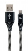 CABLU alimentare si date GEMBIRD, pt. smartphone, USB 2.0 la USB 2.0 Type-C, 1m, premium, cablu cu impletire din bumbac, negru cu insertii albe