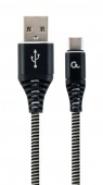 CABLU alimentare si date GEMBIRD, pt. smartphone, USB 2.0 la USB 2.0 Type-C, 2m, premium, cablu metalic, negru cu insertii albe