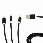CABLU alimentare si date GEMBIRD, telefon, 3 + 1, USB 2.0 la Lightning + Micro-USB 2.0 + USB 2.0 Type-C, 1m, cablu cu impletire din bumbac, incarcare simultana a 3 tipuri de telefoane, negru