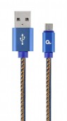 CABLU alimentare si date GEMBIRD, telefon, USB 2.0 la Micro-USB 2.0, 2m, premium, conectori auriti, cablu cu impletire din bumbac, negru cu insertii galbene, conetori albastri