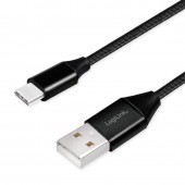 CABLU alimentare si date LOGILINK, pt. smartphone, USB 2.0 la USB 2.0 Type-C, 0.3m, premium, cablu cu impletire din bumbac, negru