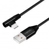 CABLU alimentare si date LOGILINK, pt. smartphone, USB 2.0 la USB 2.0 Type-C la 90 grade, 1m, premium, cablu cu impletire din bumbac, negru