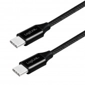 CABLU alimentare si date LOGILINK, pt. smartphone, USB 2.0, USB Type-C la USB Type-C, 0.3m, premium, cablu cu impletire din bumbac, negru