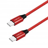 CABLU alimentare si date LOGILINK, pt. smartphone, USB 2.0, USB Type-C la USB Type-C, 0.3m, premium, cablu cu impletire din bumbac, rosu