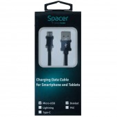 CABLU alimentare si date SPACER, pt. smartphone, USB 2.0 la Micro-USB 2.0, BraidedRetail pack, 0.5m, black, 