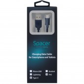 CABLU alimentare si date SPACER, pt. smartphone, USB 3.0 la Type-C, PVC,2.1,Retail pack, 1.8m, black