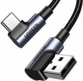 CABLU alimentare si date Ugreen, US176, Fast Charging Data Cable pt. smartphone, USB la USB Type-C 3A Complete Angled 90°, braided, 3m, gri - 6957303878758
