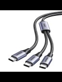 CABLU alimentare si date Ugreen, US561, Fast Charging Data Cable pt. smartphone, USB Type-C la 2 x USB Type-C max 100W, braided, 1.5m, gri - 6941876230877