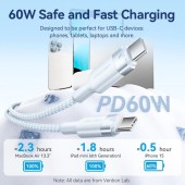 Cablu alimentare si date Vention, USB Type-C la USB Type-C, 1m, 480 Mbps PVC + Nylon, albastru,  -6922794783447