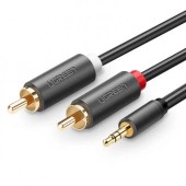 CABLU audio Ugreen, AV102 stereo 3.5 mm jack la 2 x RCA, 10m, conectori auriti, gri - 6957303815142