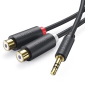 CABLU audio Ugreen, AV109 2 x RCA la 1 x jack 3.5mm, 0.25cm, conectori auriti, gri - 6957303815470